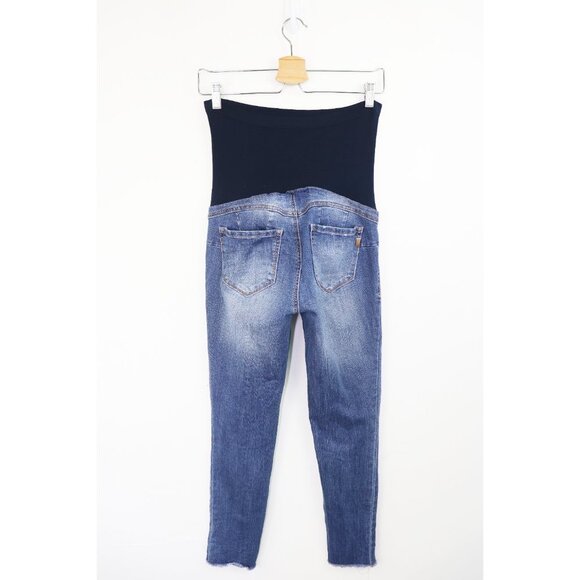 1822 Denim Distressed Maternity Crop Jean Frayed Raw Cut Hem Stretch Denim Irene - Picture 7 of 9